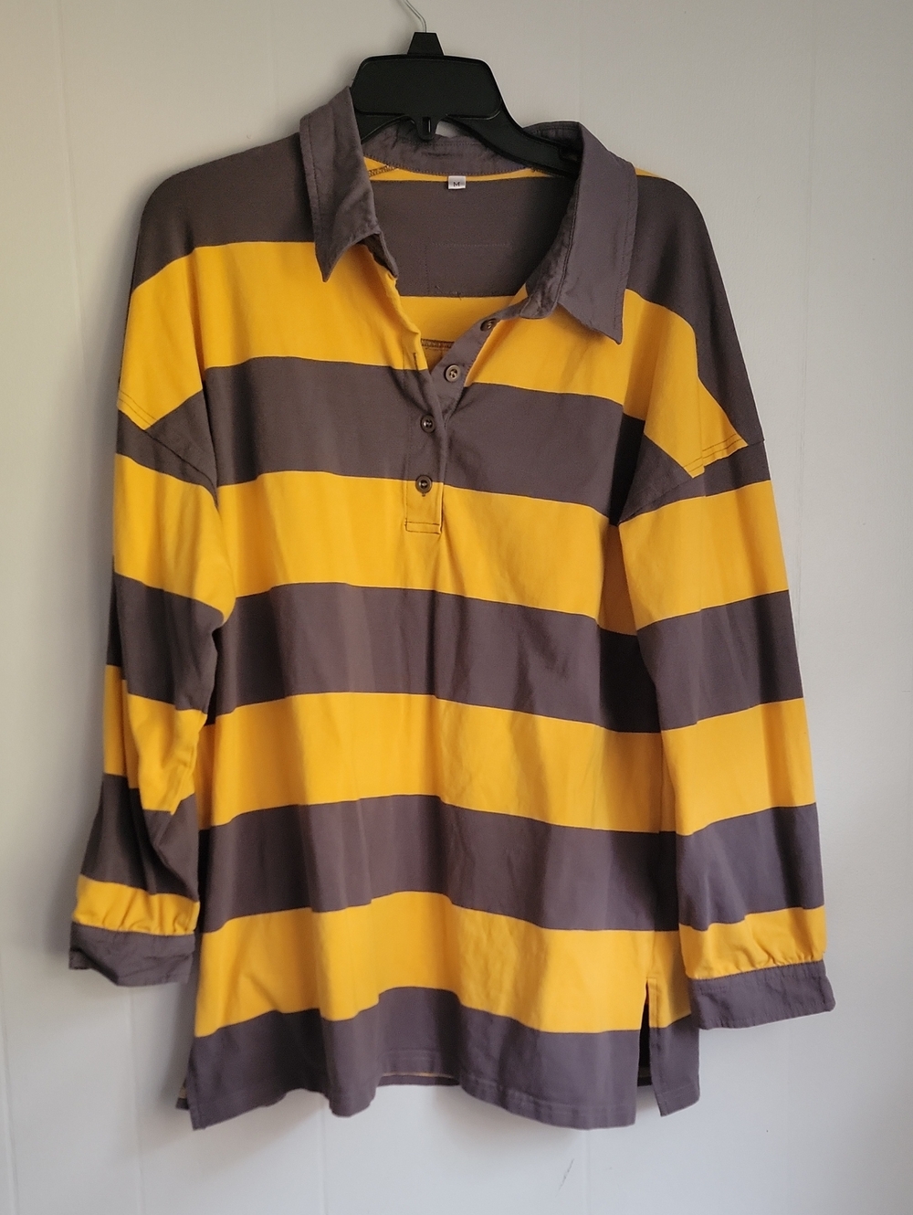 Striped Rugby Polo Shirt in Yellow and Gray